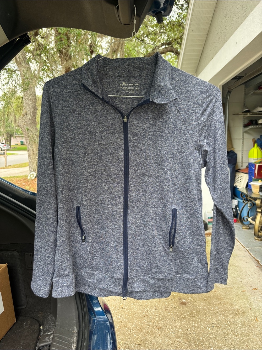 Peter Millar Women's Heathered Navy Zip-Front Pullover Jacket